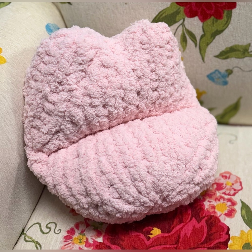 Handmade Hand Crafted Knit Pink Lips Pillow Valentine’s Day Gift